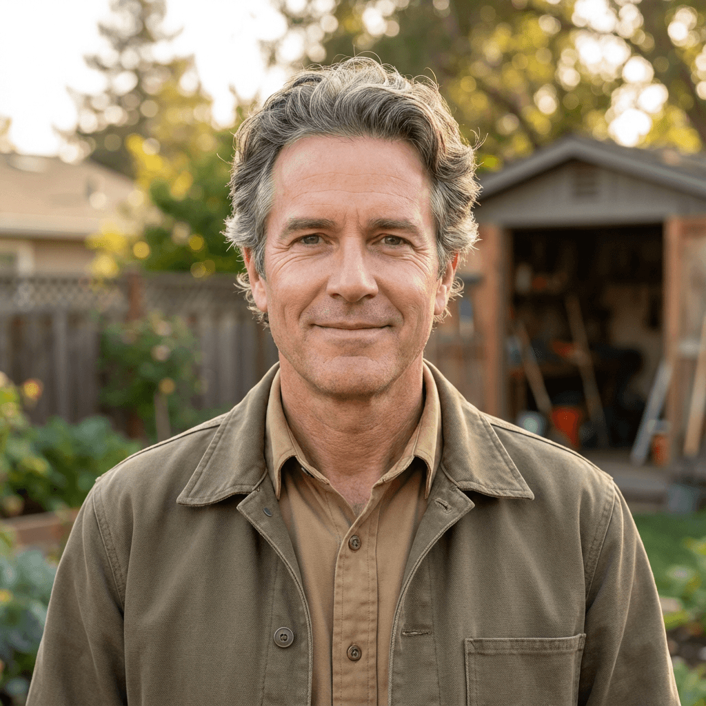 Robert Chen, property owner inspecting cleaned patio
