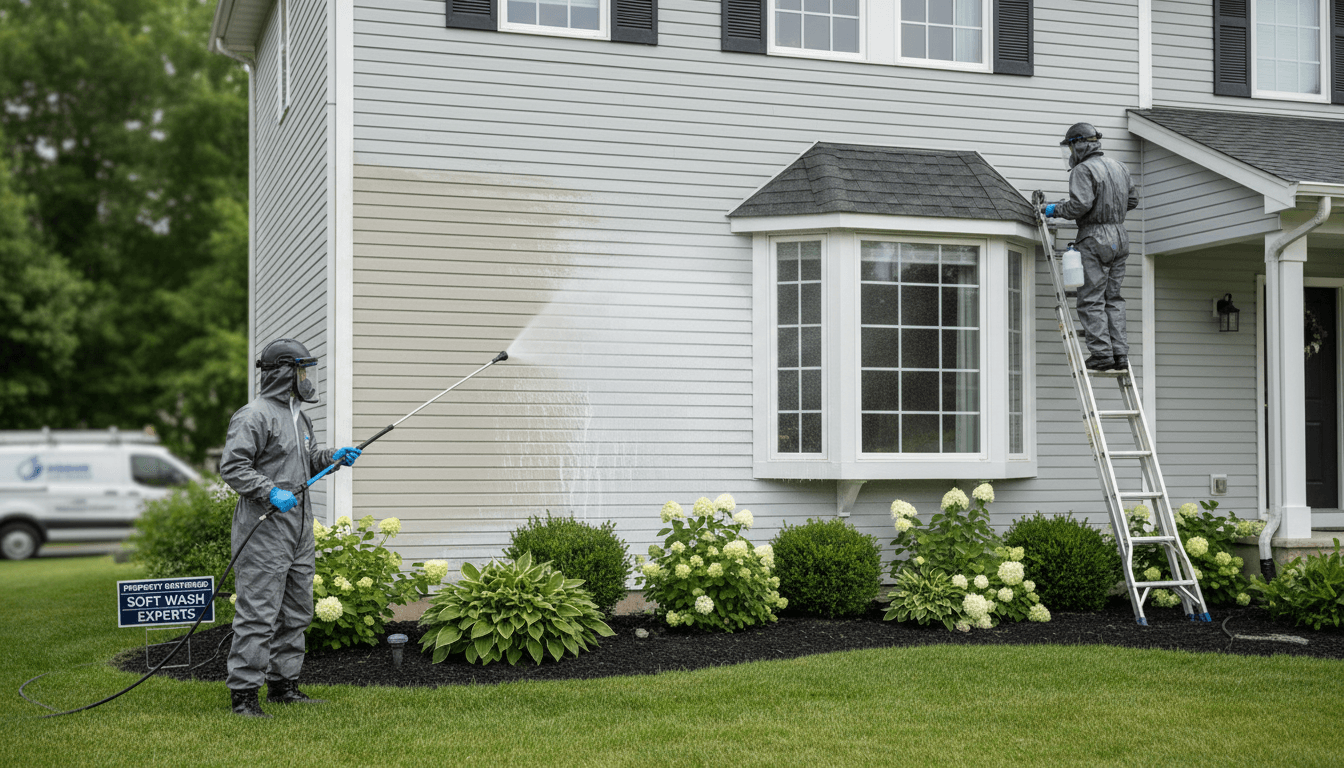 Clean residential home exterior after professional soft washing service